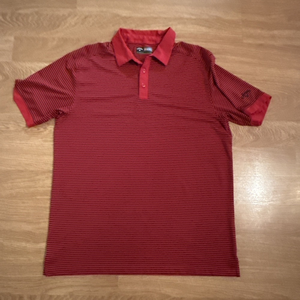 Callaway Opti-Dri Golf Polo Shirt Mens XXL Red/Black Striped Performance Stretch